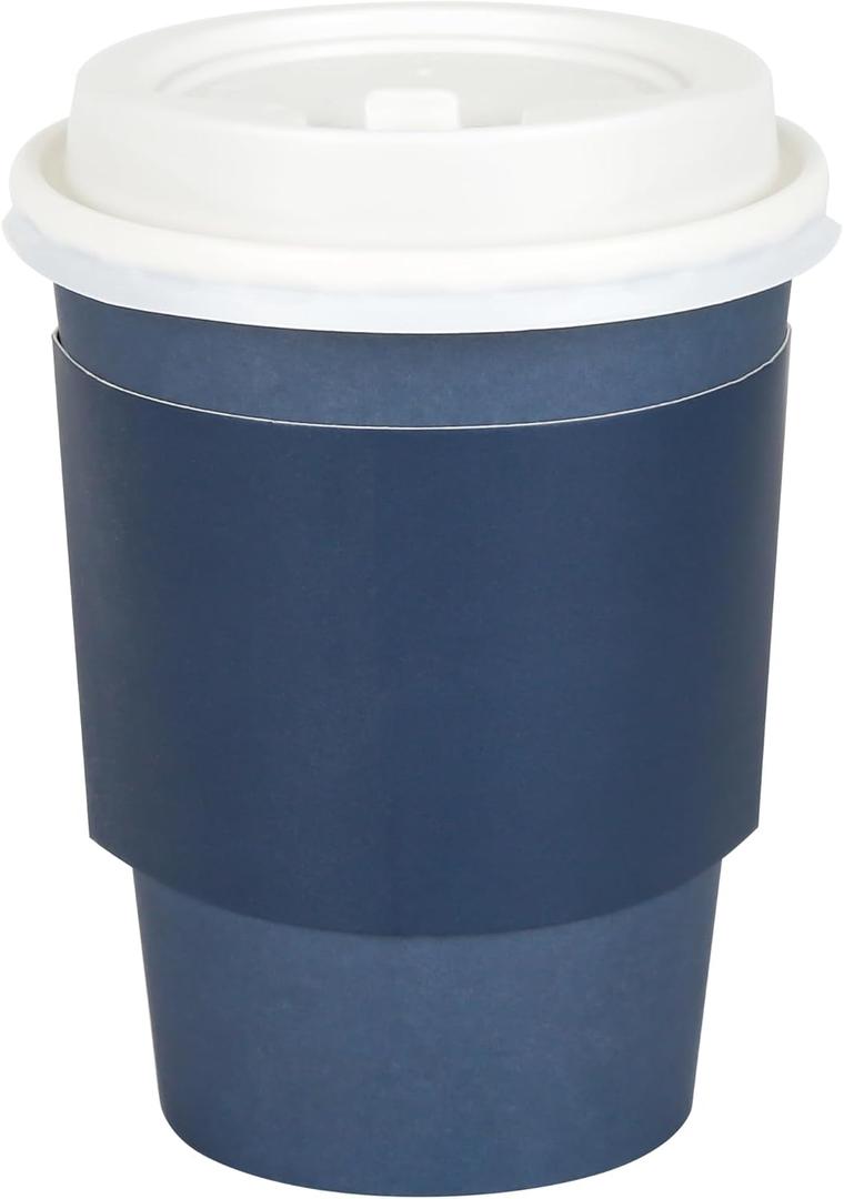 AimFun 50 Sets Dusty Blue Disposable Coffee Cups with Lids and Sleeves Navy Blue 12oz Hot Cold Paper To Go Drinking Cup for Cafe Birthday Wedding Baby Shower Party Supplies