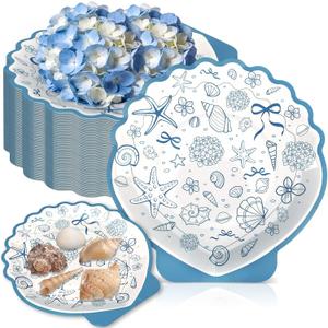 40pcs 9'' Seashell Paper Plate Scalloped Ocean Disposable Plates