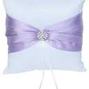 Ring Bearer Pillow Cushion 7.8 x7.8 inch with Satin Ribbon and Rhinestones for Rustic Bridal Wedding Shower Ceremony-Lavender