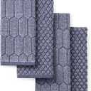 Martha Stewart Honeycomb Chambray Textured Kitchen Towel 4-Pack Set, 100% Cotton with Absorbent Terrycloth, Decorative Kitchen Towels, Navy Blue, 16"x28"