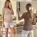 2 x 3 Pack Women's Ribbed Maternity Tops | Short Sleeve, Ribbed Knit, Crew Neck, Side Ruched, Pregnancy Clothes, Maternity Shirts, Soft, Stretchy, Breathable, Comfy (Black)