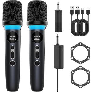 Wireless Microphone, One-Touch Mute & Dynamic RGB Lighting, Professional-Grade Dual Handheld Dynamic Microphone, 200-Foot Ultra-Long Range & 40-Hour Battery Life. for Singing and Family Gatherings.