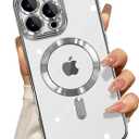 2 x Misscase for iPhone 16 Pro Case with Privacy Screen Protectors,[Camera Lens Protector] Clear Magnetic Luxury Plating Case Compatible with MagSafe Elegant Anti-Scratch Case Cover Silver