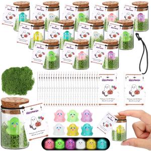Skylety 30 Sets Halloween Ghost in a Mason Jar with Moss and Card Glow in the Dark Adopt a Ghost Figurine Luminous Creepy Crafts Spooky Crafts for Halloween Horror Decorations DIY Party Gifts