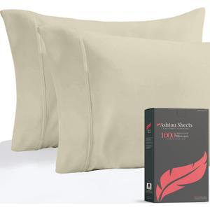 Ashton Pillowcases Premium 1000-Thread-Count Egyptian Feel 100% Cotton King Pillowcases - Soft, Breathable Sand Color