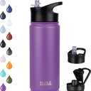 HASLE OUTFITTERS Insulated Water Bottle Kids 16 oz Double Wall Vacuum Stainless Steel Water Bottle Leak Proof for School Wide Mouth with Straw Lid & Spout Lid Keeps Cold and Hot(Purple,1Pack)