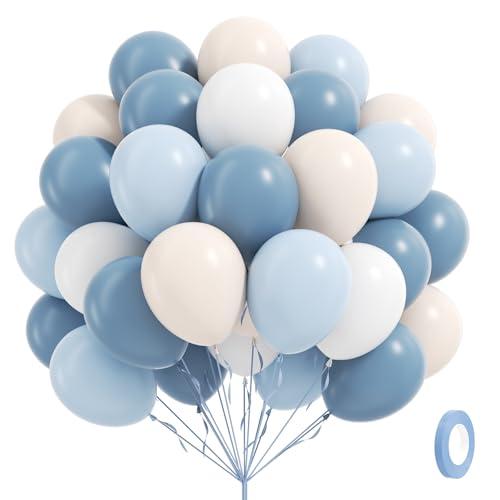 60pcs Dusty Blue Balloons 12inch with Sand White Pastel Blue and White Balloons for Wedding Gender Reveal Baby Bridal Shower Birthday Party Decorations