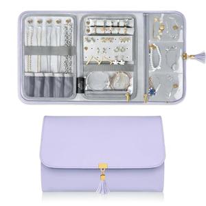 MATEIN Jewelry Organizer for Travel, Womens PU Leather Large Jewerly Holder with Tassel, Travel Necklace Earring Ring Bracelet Storage Case, Purple