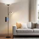 Upgraded 2-in-1 Torchiere Floor Lamp, Dimmable Standing Lamp with Remote & Touch Control, 34W Brightness Adjustable Floor Reading Light, Black Modern Corner Lamp for Living Room Bedroom Office