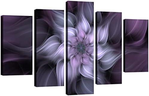 TutuBeer 5 Panel Bauhinia Chinese Redbud Purple Flower Plant Botany Picture Flower Artwork Oil Painting on Canvas Stretched and Framed Giclee Print Home Decoration Living Room Bedroom Wall Art Hanging