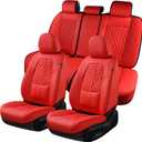 Coverado Car Seat Covers Full Set, Automotive Front and Rear Seat Covers with Backrest, Nappa Leather Car Seat Protectors Waterproof, Universal for Most Vehicles, Red (FullSet, Red(Lumbar Support))