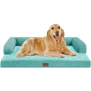 Orthopedic Large Dog Bed Washable, Orthopedic Dogs Bed with Removable Cover, XLarge XL Pet with Bolster, Washable Aqua Blue Large Dog Beds with Egg Foam for Medium Gaint Dogs