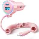 USB C 90W Car Charger for iPhone 17/16 Pro Max, PD & QC3.0 w/5 ft 45W Type C Coiled Cable, Fast Car Phone Charger Adapter for iPhone 17Air/15 Pro, Samsung Galaxy S25/S24/S23, Pixel 10/LG/Android, iPad (Pink)