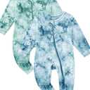 Jimonda Baby Girls Boys Footless Pajamas,Rayon From Bamboo Pjs 2 Way Zipper Long Sleeve Soft Sleeper,Infant Tie-dye Romper (3-6 Months, Blue&green)