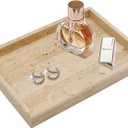 Real Natural Travertine Tray for Bathroom, Vanity, Kitchen and Desktop, Rectangle Genuine Travertine Stone Tray for Jewelry, Cosmetics, Candles, Lotion, Perfume and Home Decor
