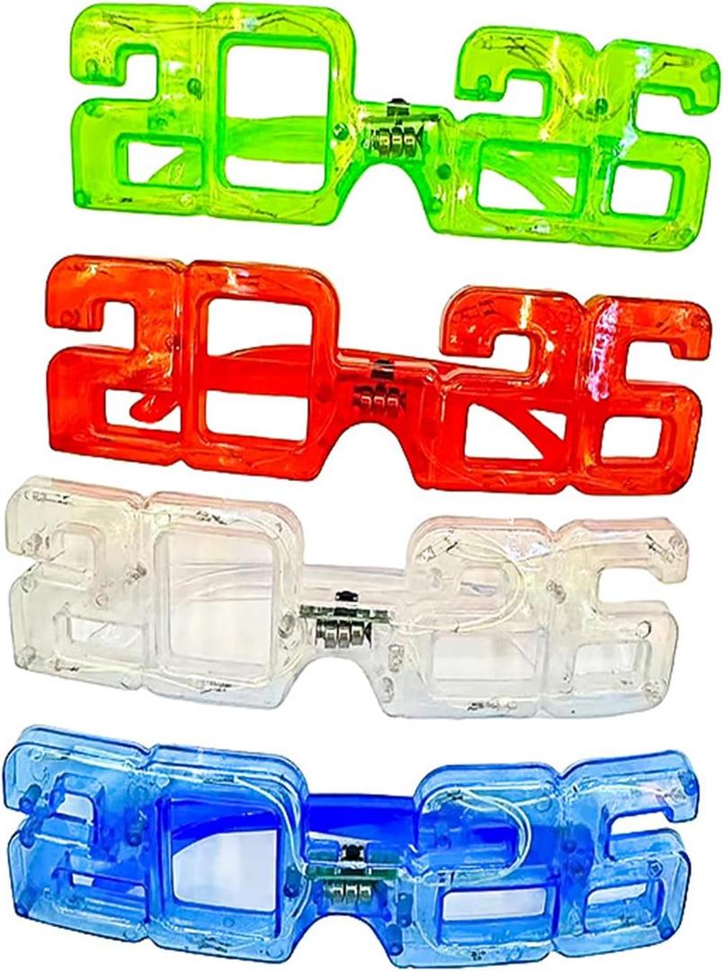 LUOZZY 8pcs 2026 New Year Eyeglasses LED Light Up Glasses 2026 Glow in the Dark Glasses LED Eyeglasses for 2026 New Year Eve Party Decorations, Random Style