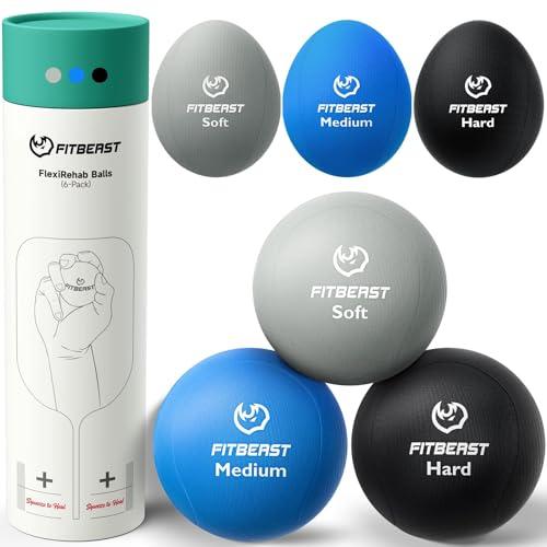 FitBeast Stress Balls for Adults, Squeeze Balls for Hand Therapy, 6-Pack Hand Therapy Balls, Tri-Density Hand Exercise Ball for Arthritis Relief, Physical Therapy (Gray, Sky, Black)