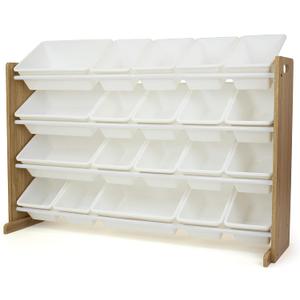 Humble Crew Extra-Large Toy Organizer with 20 Plastic Bins – Natural/ White Storage Rack with 4-Tier Shelves, Anti-Tip Safety, for Kids’ Rooms, Playrooms, Nurseries & Classrooms