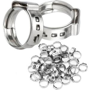 50Pcs 15mm-17.5mm 1/2"Single Ear Hose Clamp Hose Crimp Clamps Ear Crimp Rings Ear Stepless Hose Clamp Pinch Clamps for Hose Pipe Clamp Tools (1/2inch)