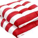 Pcinfuns Outdoor Seat Cushions,19"x19"x5" Thick Fill Tufted Cushions with Round Corner Patio Chair Pads,Water-Resistant Chair Cushion,Red White,Set of 2