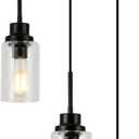 3-Lights Modern Pendant Light Fixtures Black Adjustable Height Ceiling Lights Chandelier with Clear Glass Shades Kitchen Island Lighting Hanging E26 Base for Foyer Dining Room
