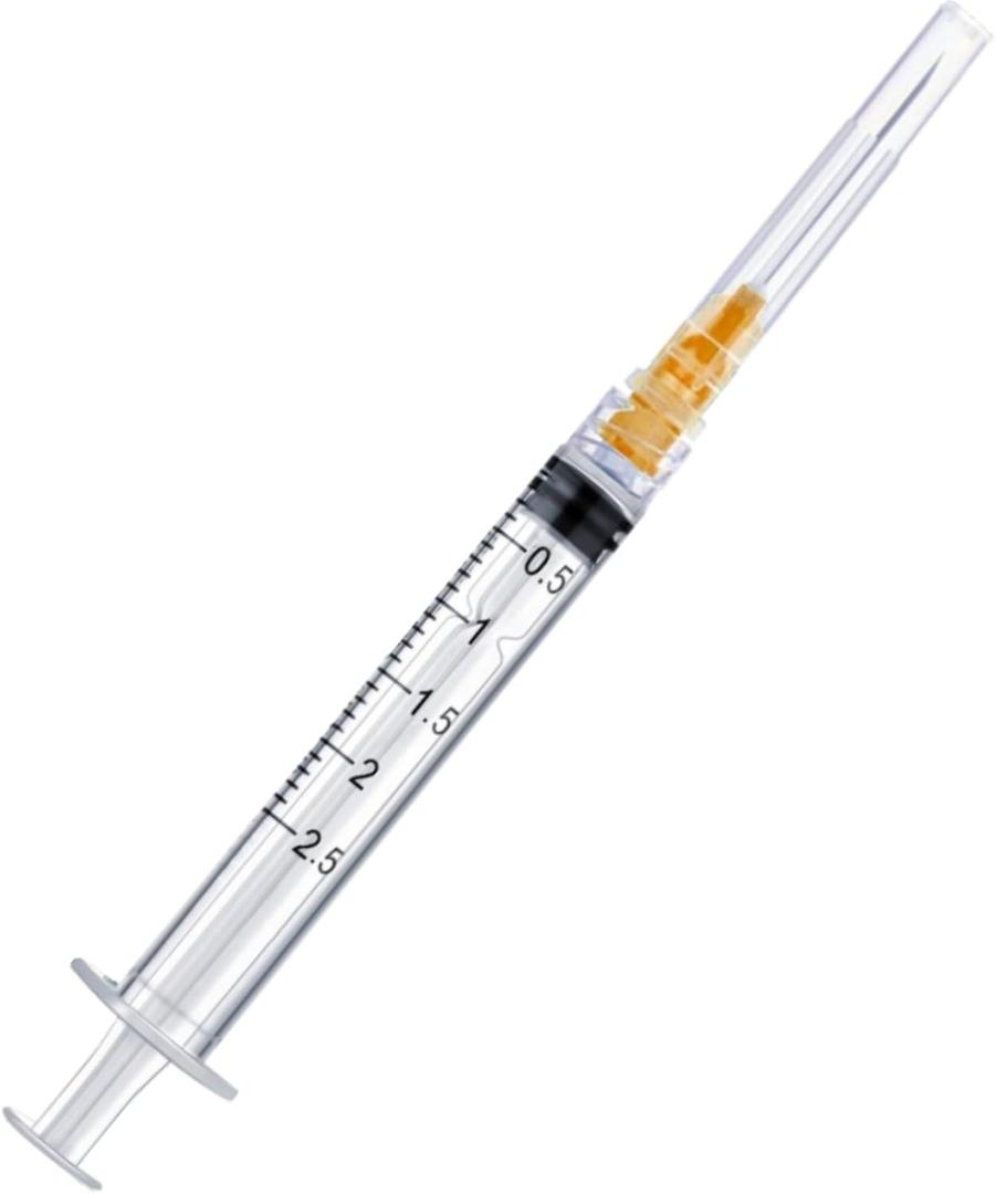 100 Pack Disposable 2.5ml/cc Lab Syringes with 25Ga 1 Inch Needle Luer Lock, Individually Sealed Packed