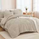 Andency Oatmeal Super King Size Comforter Set with Sheets - 7 Pieces Bed in a Bag Boho Tufted Bedding Sets Fluffy Lightweight Super King Bed Set with Comforter, Sheets, Pillowcases & Shams
