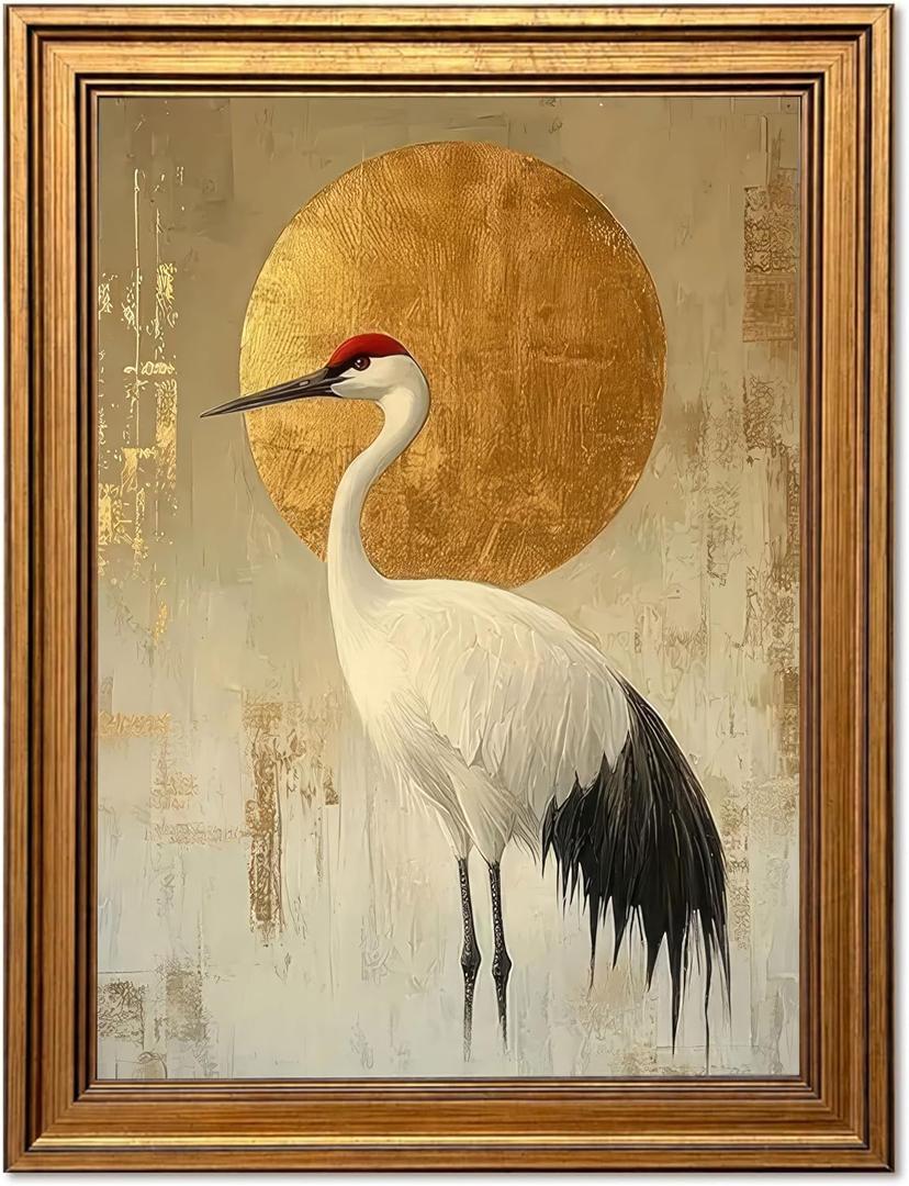 Framed Japanese Zen Crane Wall Art 16x24in