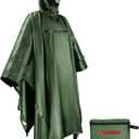 Andake Waterproof Rain Poncho for Adults Unisex,230T Ripstop Polyester,Raincoat Gear with Transparent Viewing Window Outdoors (One Size, Dark Green)