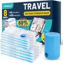Vacuum Storage Bags for Travel, 8 Pack (4S+4XS) Vacuum Seal Bags with Wireless Rechargeable Electric Pump, Travel Essentials Space Saving Compression Bag for Clothes, Luggage, Suitcase, Backpack, Trip