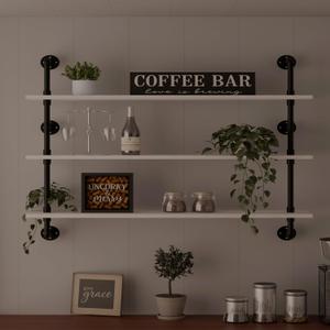 HDDFER Industrial Pipe Shelving Rustic White Pipe Wall Shelves Industrial Shelves with Wood Planks Floating Shelves 48 Inch Farmhouse Bathroom,Kitchen Shelving Wall Mounted