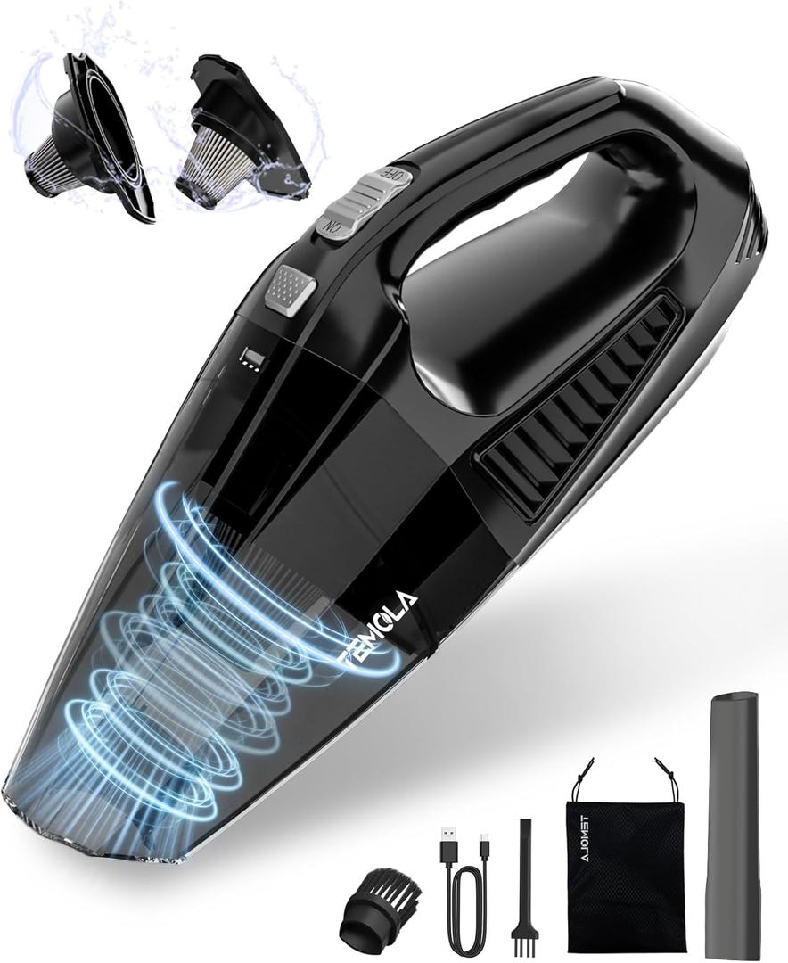 TEMOLA Handheld Vacuum Cordless, Car Cleaner with Brushless Motor 12000Pa, Hand Vacuum Cordless Rechargeable with Stainless HEPA Filter, Mini Car Accessories for Office and Home Cleaning