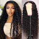 Lace Front Wigs Human Hair Pre-Plucked 30 Inch Natural Black Deep Water Wave Wigs Artificial Body Wave Frontal Wigs HD Transparent High-Density Emulation Lace Wigs for Black Women