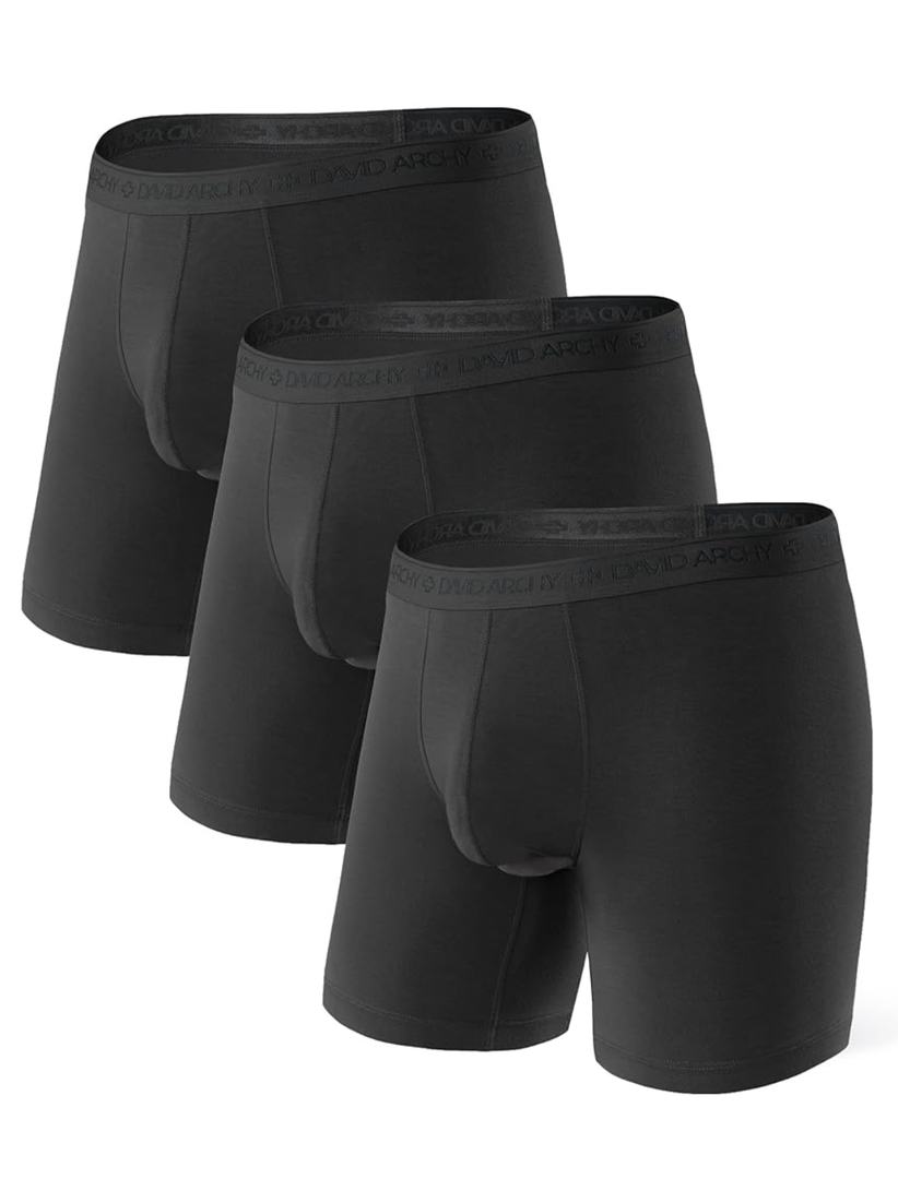 DAVID ARCHY Men's Soft Underwear Micro Modal Dual Pouch Trunks Ball Pouch Bulge Enhancing Boxer Briefs for Men 3 or 4 Pack, L