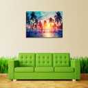 DZL Art S75569 Canvas Wall Art Palm Trees Silhouettes On Tropical Beach At Sunset Beach Seascape Painting Nature Pictures for Living Room Home Office Wall Decor Artwork, 36"L x 24"W