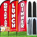 Buryeah 3 Sets Breakfast Lunch Dinner Feather Flags for BBQ Restaurant Advertising Breakfast Flag with Pole Ground Stake and Banner for Outside Ground(Red)