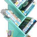 5 Tier Tree Book Shelf, Small Desktop Bookshelf with Storage Organizer, Wood Bookcase, Desk Display Bookshelves, Floor Standing Organizer Bookcases for Living Room,Bedroom,Office-Green
