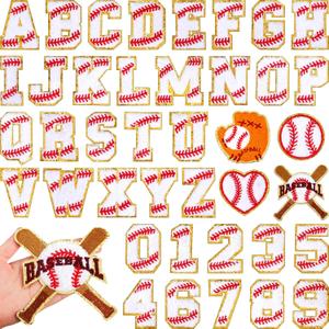 Chunyin 40 Pcs Baseball Iron on Patches Chenille Letters Sports Numbers Applique Fabric Embroidered Letter Iron on Patches for Clothing Repair Bowl Party Gifts