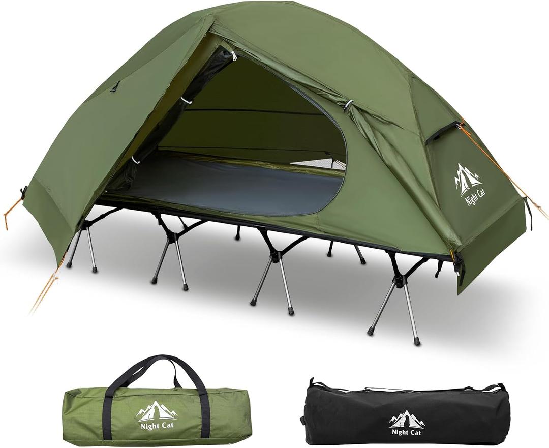 Night Cat Camping Cot Tent - Waterproof 1-Person Off-Ground Combo Cot Bed for Adults Portable Easy Set-up Tent, 27.5'' Width, Green