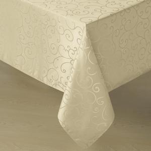 Romanstile Jacquard Rectangle Tablecloth, Waterproof Elegant Damask Curly Floral Pattern Table Cloth, Washable Decorative Polyester Table Cover for Kitchen/Dining/Parties - Beige, 60 x 84 Inch