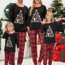 MyFav Matching Family Christmas Pajamas Set Soft Holiday Clothes Sleepwear (Black, L)