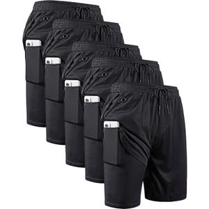 JWJ Mens 2 in 1 Running Shorts Quick Dry Gym Athletic Workout Clothes with Side Pockets, Large