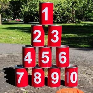 13 Carnival Can Games Bean Bag Toss Carnival Games, Including 10 Tin Cans and 3 Bean Bag Easter Outdoor, Suitable for Family Gatherings, Birthdays, Indoor and Outdoor Activities