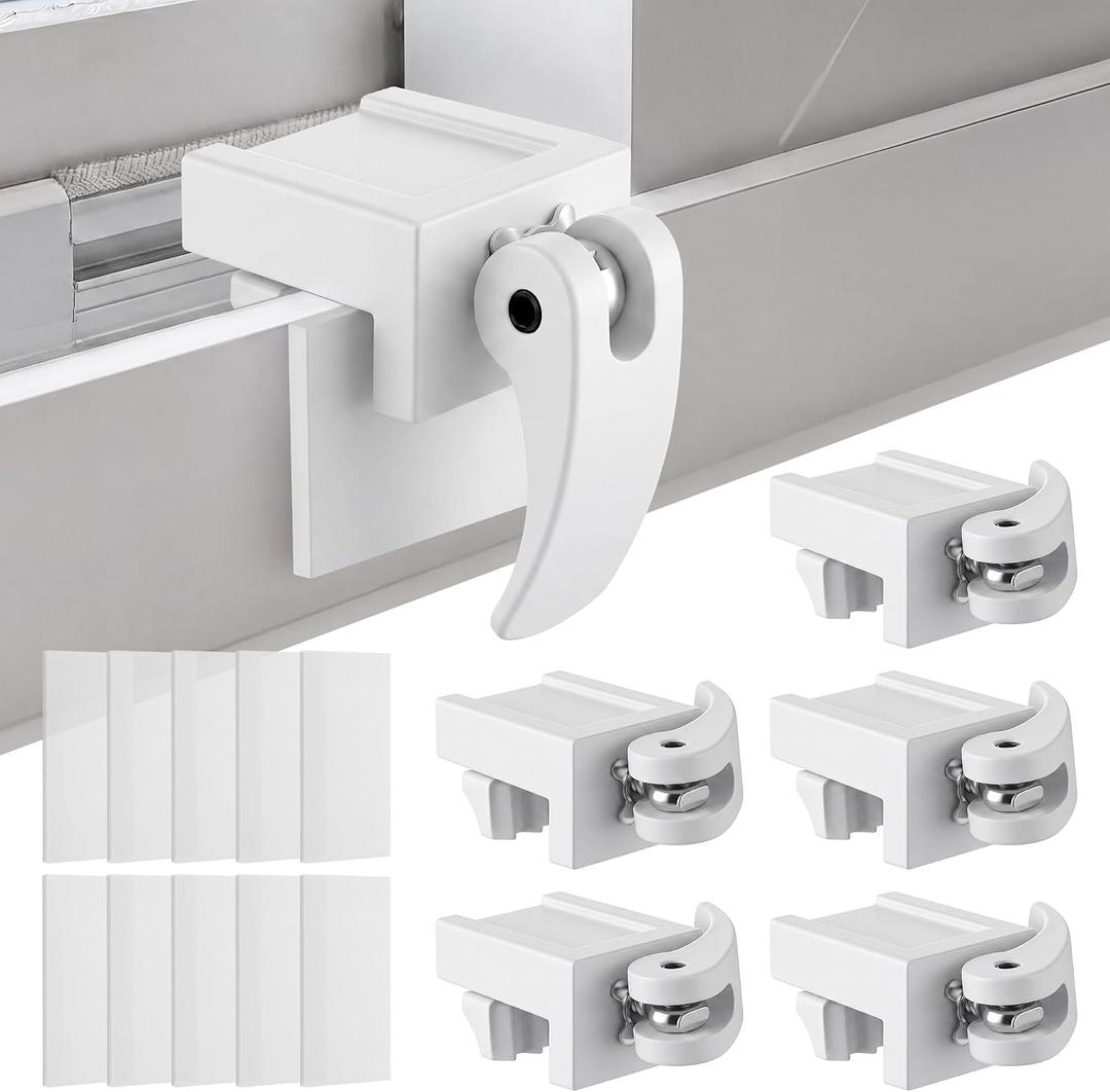 5 Pack Window Locks with 10 Protective Washers, Compatible with Horizontal and Vertical Window, Fit 1/16 inch(0.16cm) up to 1-3/16 Inch Short Version Wide Rail Easy Installation Enhanced Safety