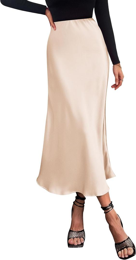 PRETTYGARDEN Women's Satin Skirts Dressy Casual 2025 Fall High Waisted Cocktail Wedding Flowy Elegant A Line Midi Skirt (Beige, Small) PRETTYGARDEN Women's Satin Skirts Dressy Casual 2025 Fall High Waisted Cocktail Wedding Flowy Elegant A Line Midi Skirt (Beige, Small)