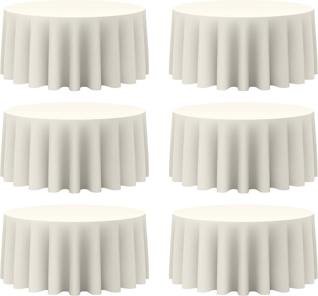 BRILLMAX 6 Pack Ivory Round Tablecloths 132 Inch for 72 Tables - 150 GSM Polyester Fabric, Floor Length Drop, Water, Stain & Wrinkle Resistant Cloth Cover for Wedding Reception Banquet Dining
