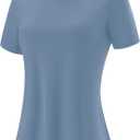 Blingfit Workout Tops for Women Short Sleeve Yoga Shirts Sports Gym Tshirts Quick Drying Running Top UPF 80+ Sun Protection (Blue, XL)