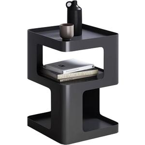 Modern Metal Side Table with Storage, Small End Table for Sofa & Couch,3-Tier Compact Nightstand for Small Spaces, Black Bedside Tables for Living Room & Bedroom, No Assembly Required