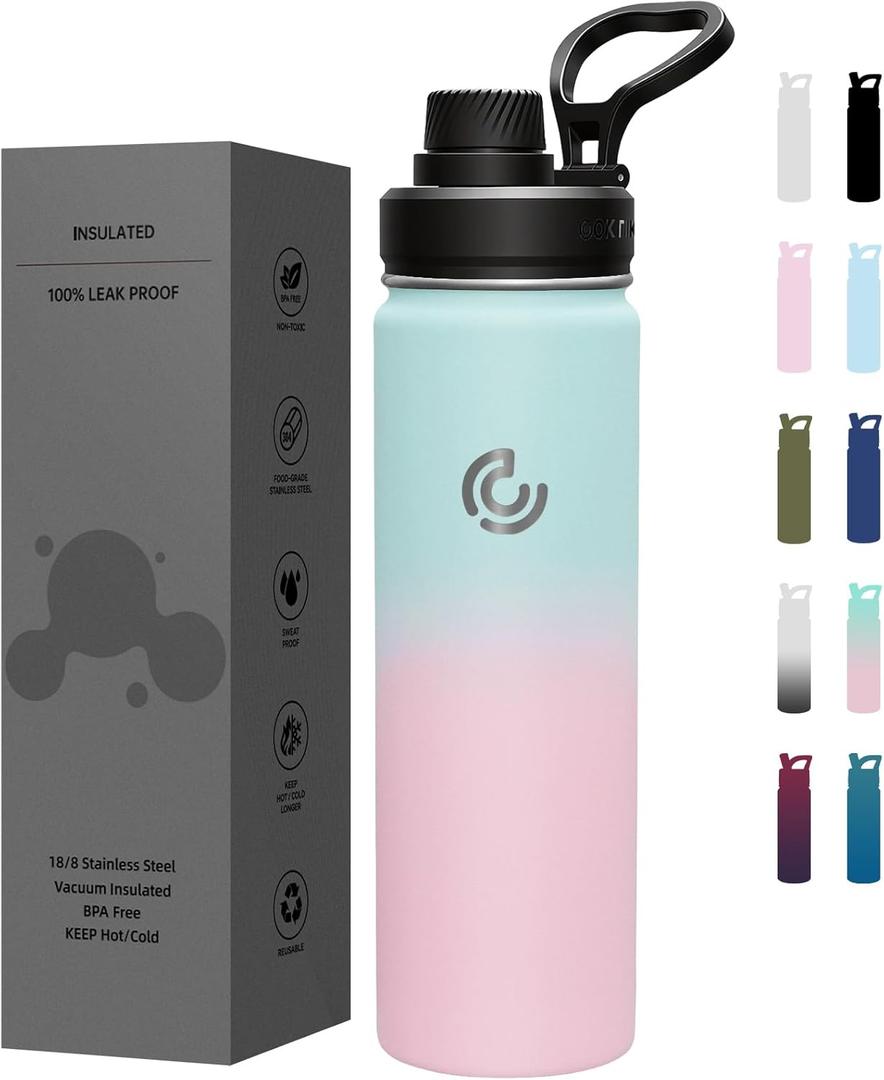 Sports Water Bottle 22oz, Insulated Water Bottle with Handle,Stainless Steel,Simple Modern,Suitable for Travel, School, Boy, Girl(Bubble Gum)