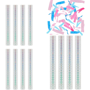 12 Pack Gender Reveal Confetti Wands, Flutter Sticks with Pink and Blue Confetti Strips